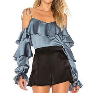 Amur Sarah Blue Long Sleeve Off Shoulder Tie Blouse Size Large